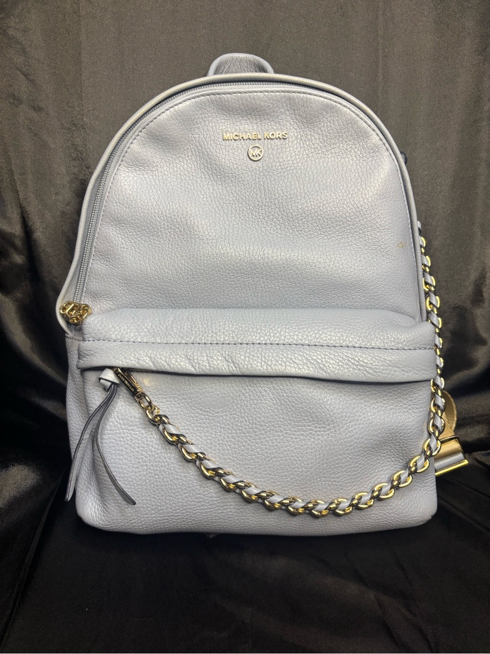 Michael Kors Slater Medium Pebbled Leather Backpack in a pale blue